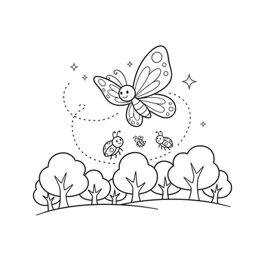 Dibujo para Colorear: Mariposa Ayuda a Bichos