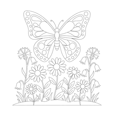 Dibujo para Colorear Mariposa en el Prado de Flores