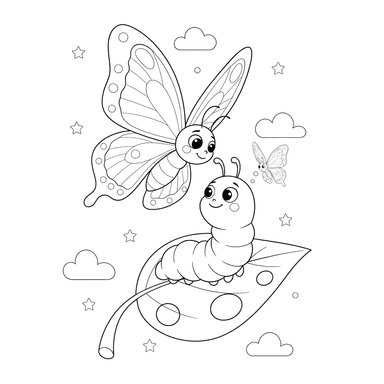 Dibujo para Colorear Mariposa y Oruga