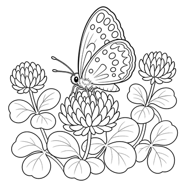 Mariposa en trébol — dibujo para colorear