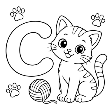 Coloriage lettre anglaise C et chat