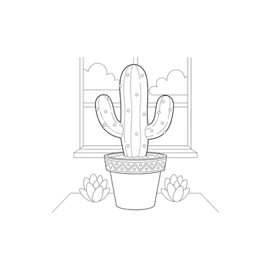 Dibujo para Colorear Cactus en Maceta