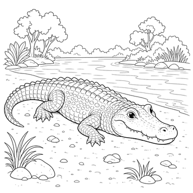 Ausmalbild Kaiman am Flussufer