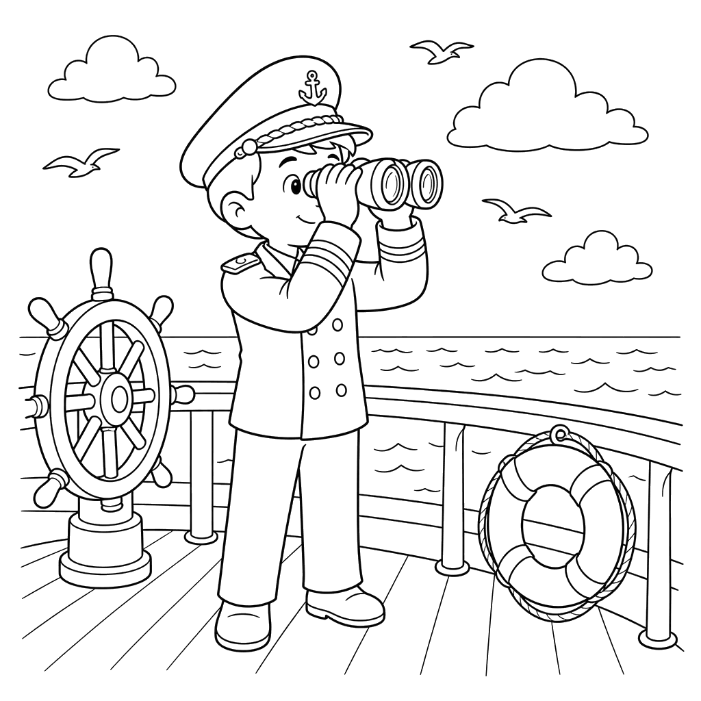 Capitão no Conves do Navio