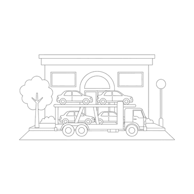 Раскраска: Автовоз у автосалона