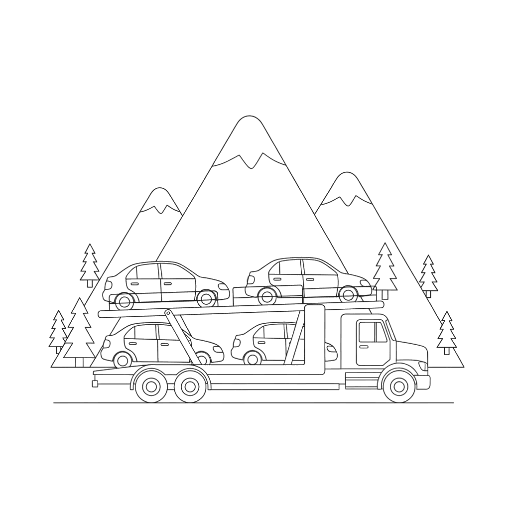 Dibujo para Colorear Camión Transportador y Montañas