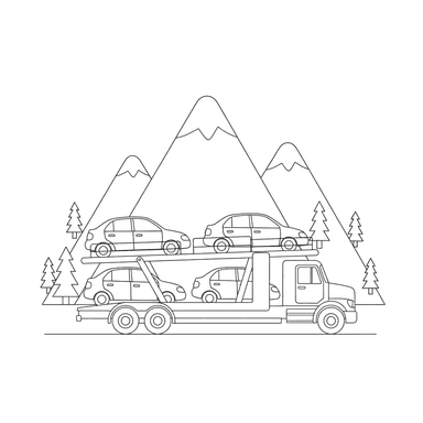 Dibujo para Colorear Camión Transportador y Montañas