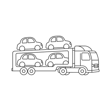 Ausmalbild Autotransporter mit Neuen Autos