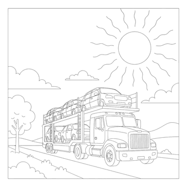 Página para Colorir Transportador de Carros no Sol de Verão