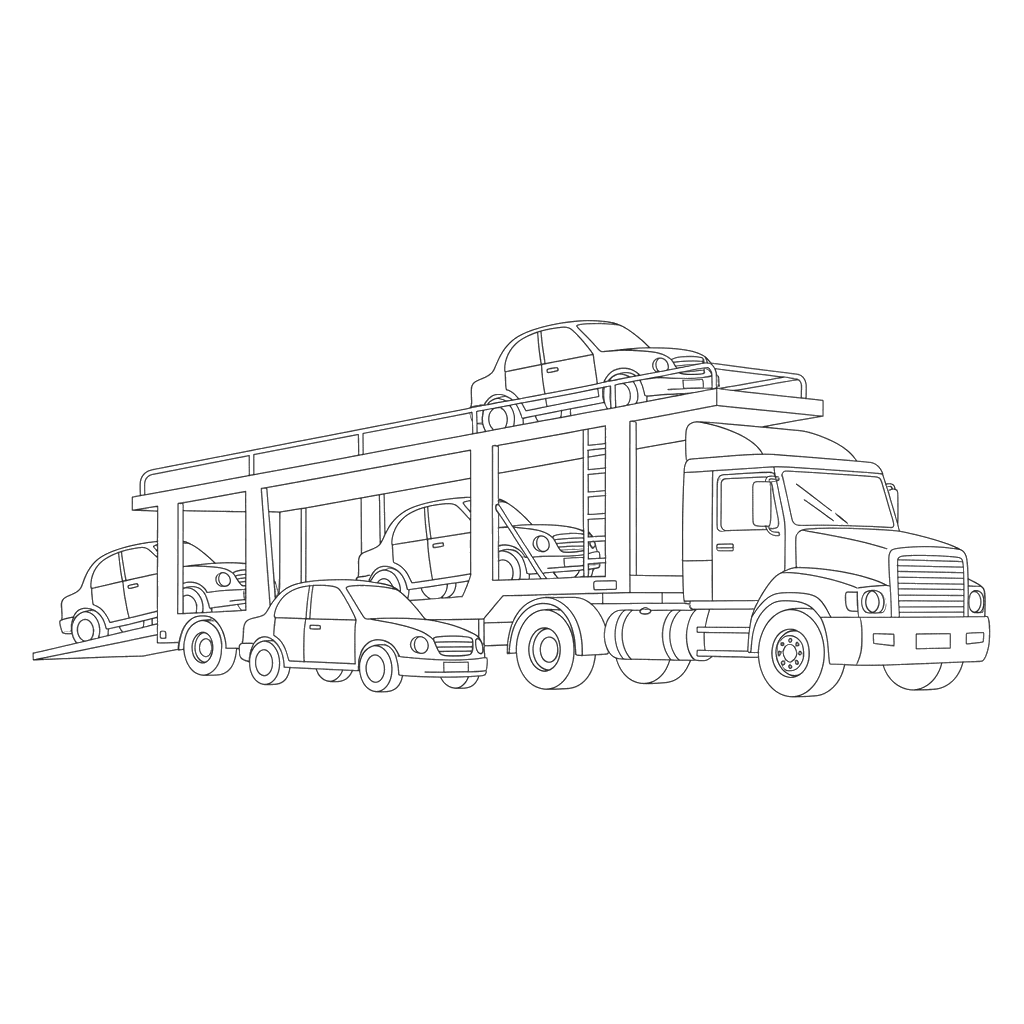 Dibujo para Colorear: Camión Portacoches Cargando