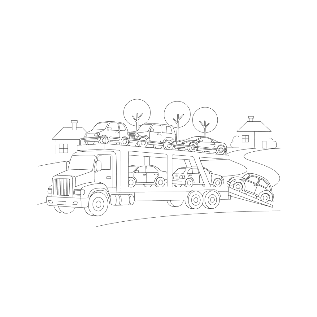Dibujo de Camión Portacoches para Colorear
