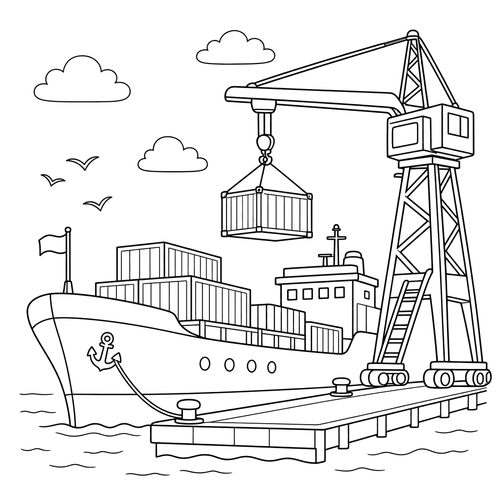 Barco de carga bajo grúa de puerto