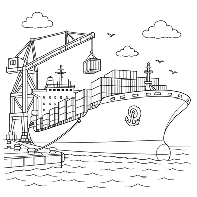 Dibujo para Colorear de Barco de Carga