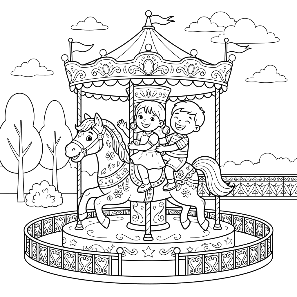 Coloriage Visages Joyeux sur Carrousel