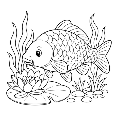 Carpa junto ao nenúfar — desenho para colorir