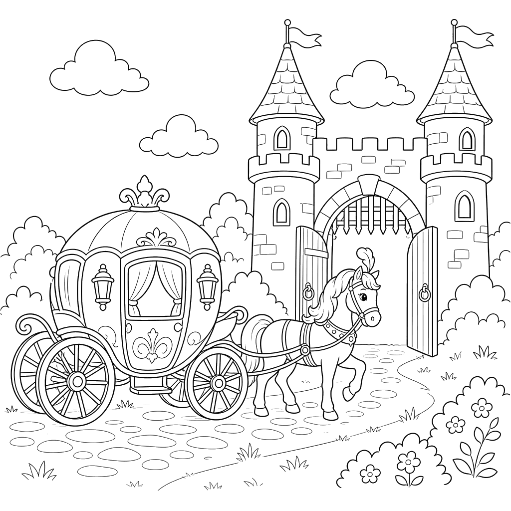 Carruaje real en las puertas del castillo