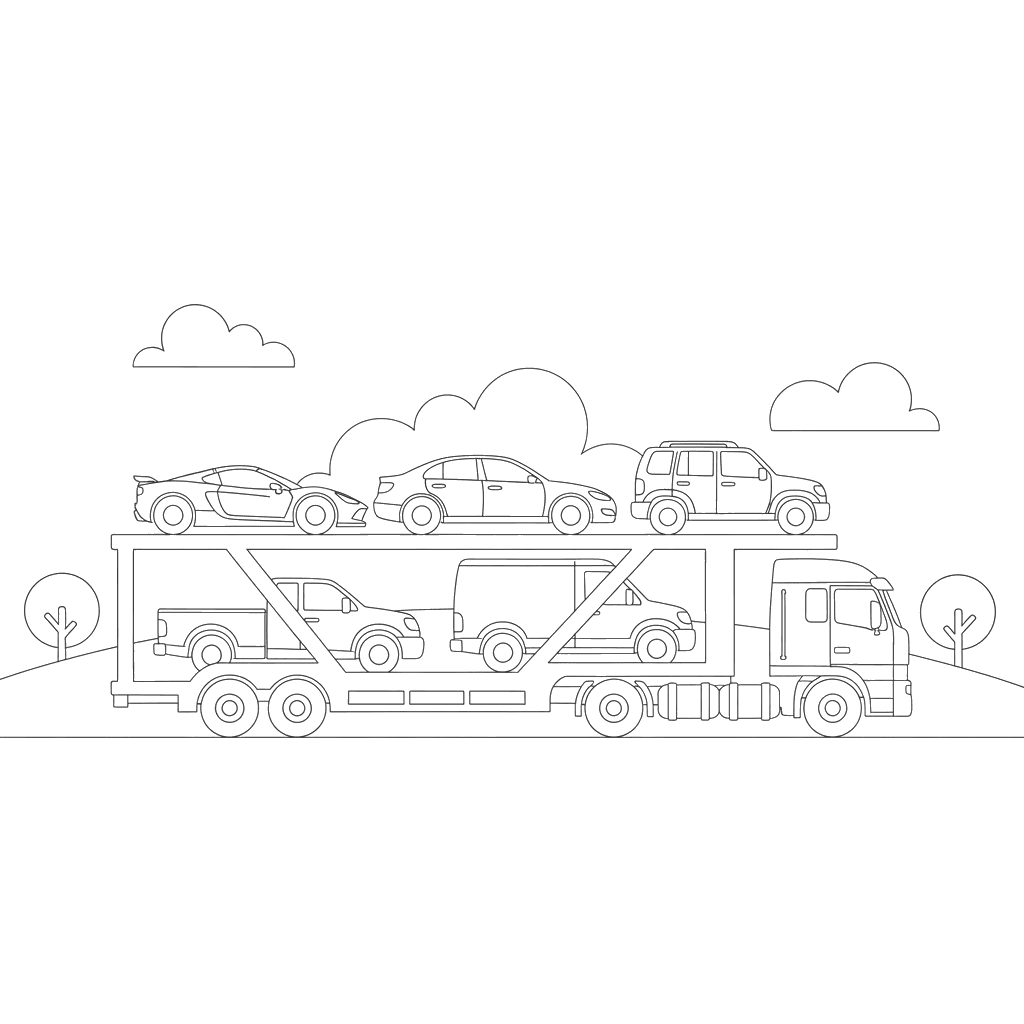 Dibujo para Colorear Coches en Camión Portacoches