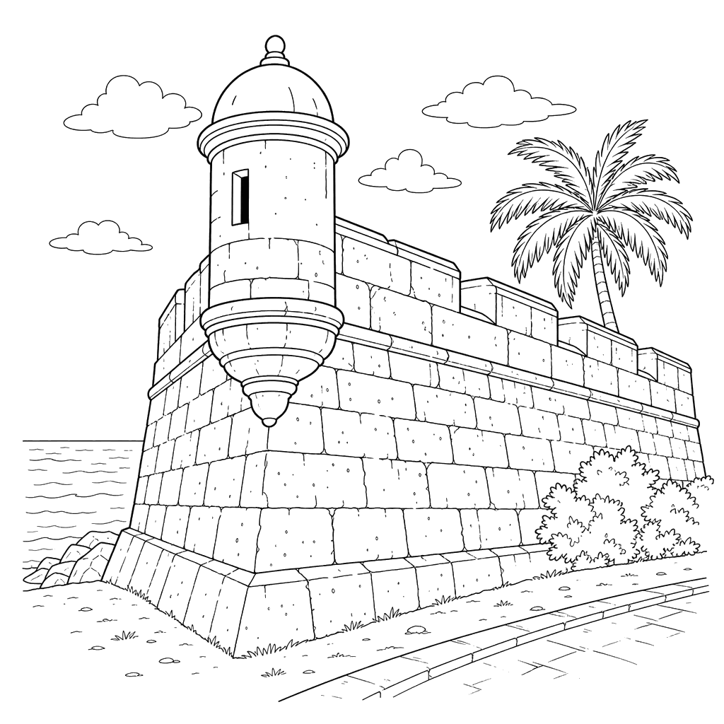Ausmalbild Stadtmauer von Cartagena