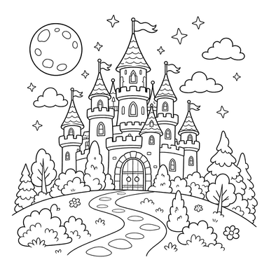Castelo na colina — desenho para colorir