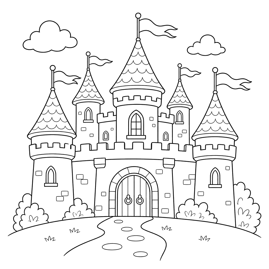 Tours de château avec drapeaux flottants