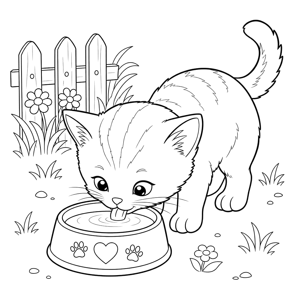 Gato bebendo leite — desenho para colorir