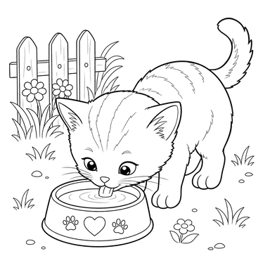 Gato bebendo leite — desenho para colorir
