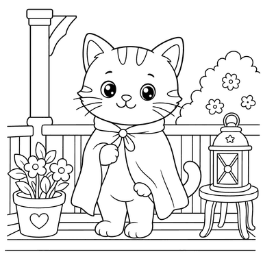 Gato en la veranda con capa ligera