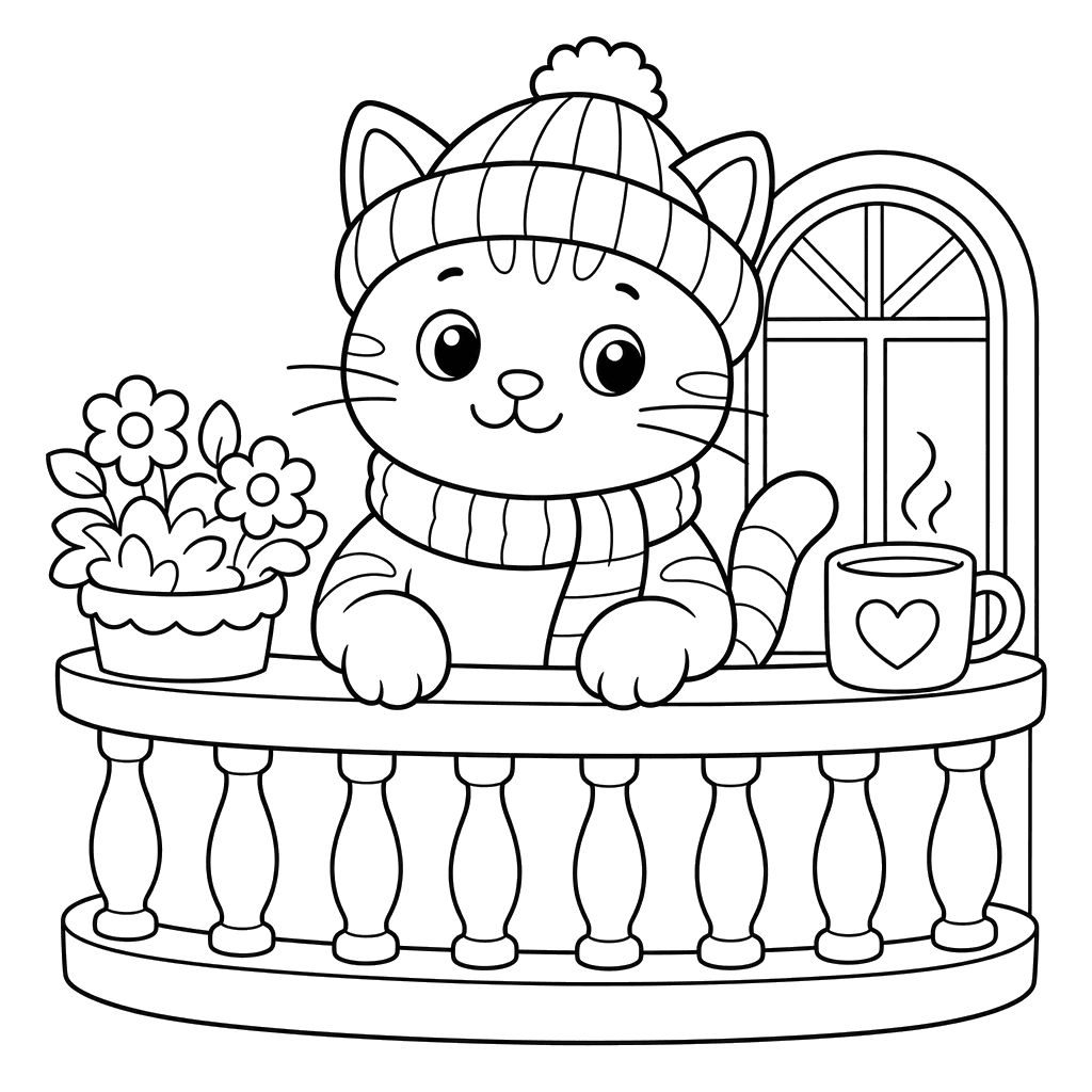 Кот в шапке на балконе