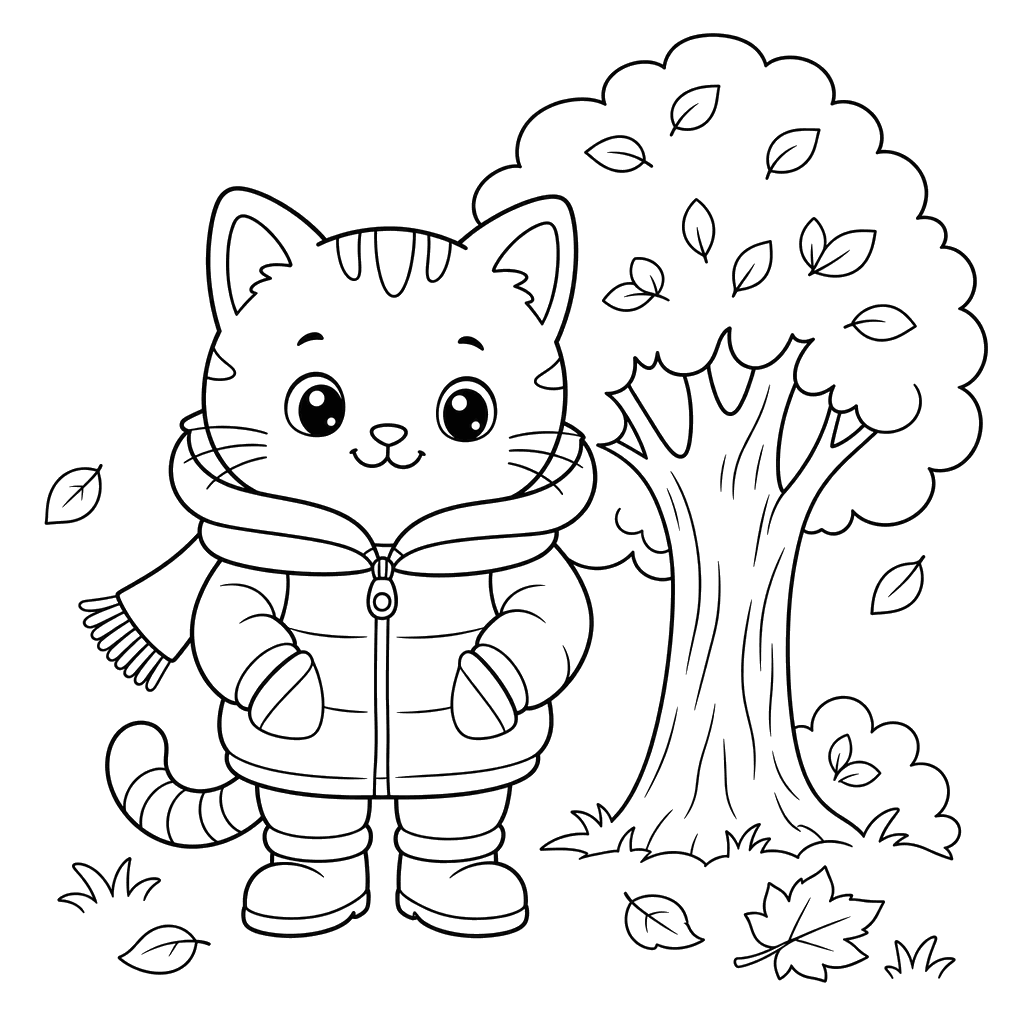 Chat en veste chaude — coloriage