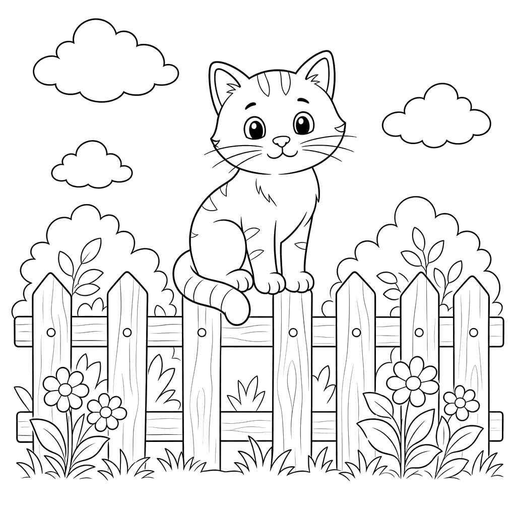 Desenho para colorir: gato sentado em um muro