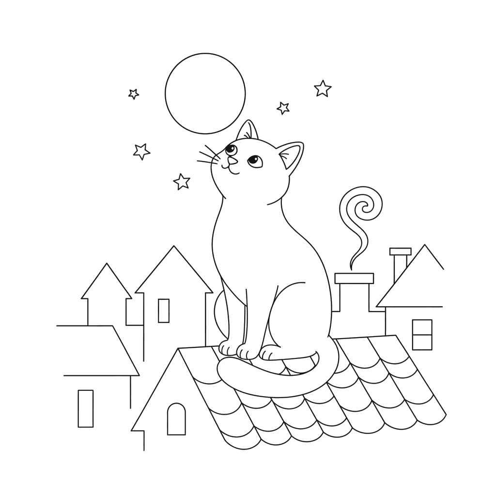 Katze auf dem Dach — Ausmalbild