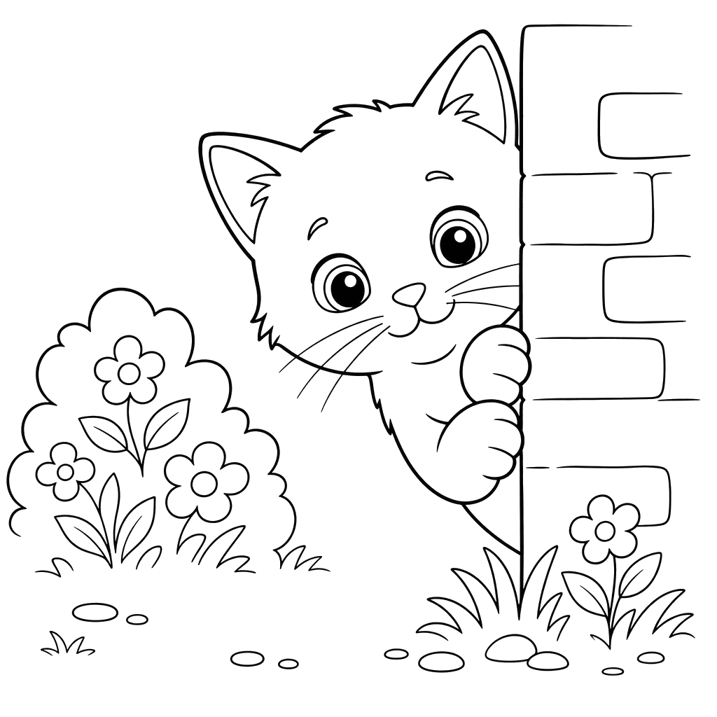 Un gato que mira desde la esquina — dibujo para colorear