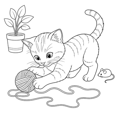 Katze spielt mit Wollknäuel