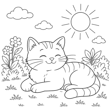 Desenho para colorir: gato aproveitando o sol