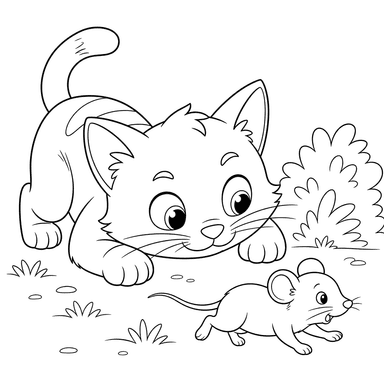 El gato observa al ratón: dibujo para colorear