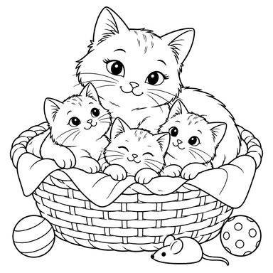 Katze mit Kätzchen im Korb