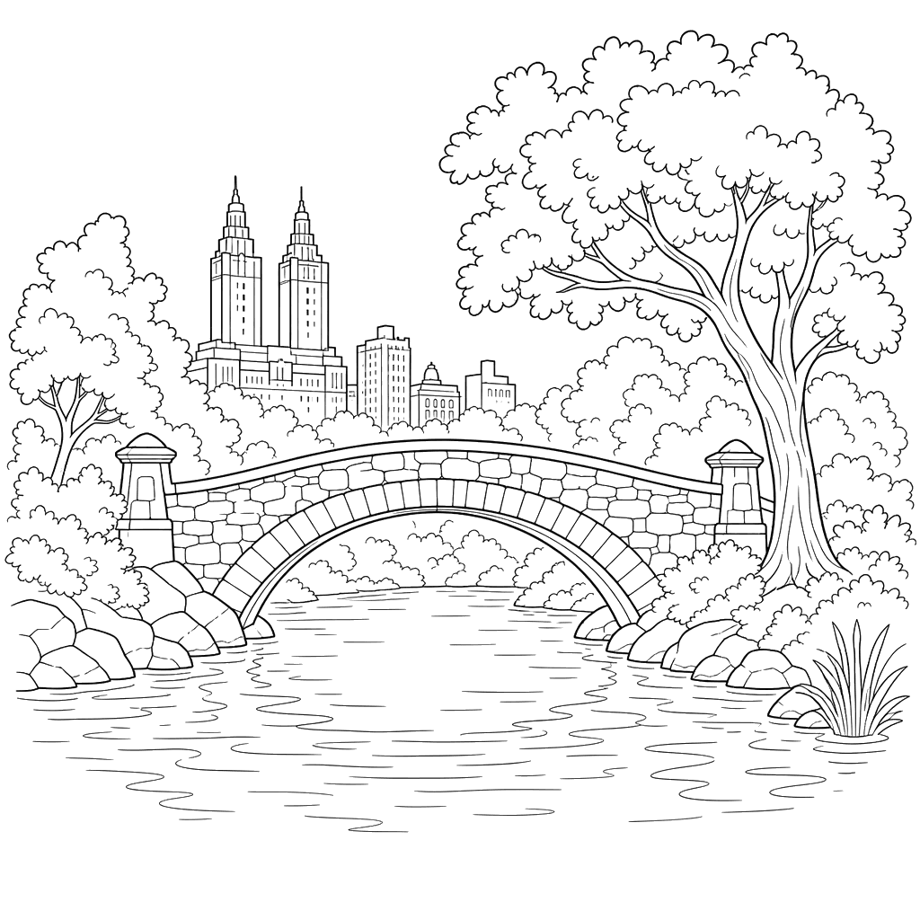 Ausmalbild Steinbrücke im Central Park