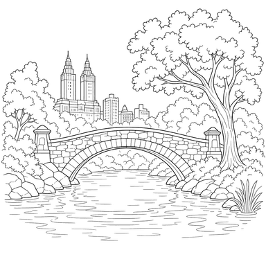 Dibujo para colorear del Puente de piedra de Central Park