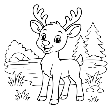 Fröhlicher Hirsch am See — Ausmalbild