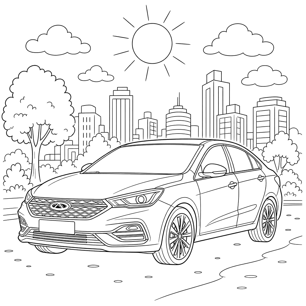 Chery Arrizo em uma cidade ensolarada: desenho para colorir
