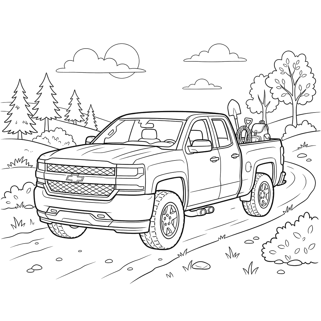 Dibujo para Colorear Chevrolet Silverado para Niños