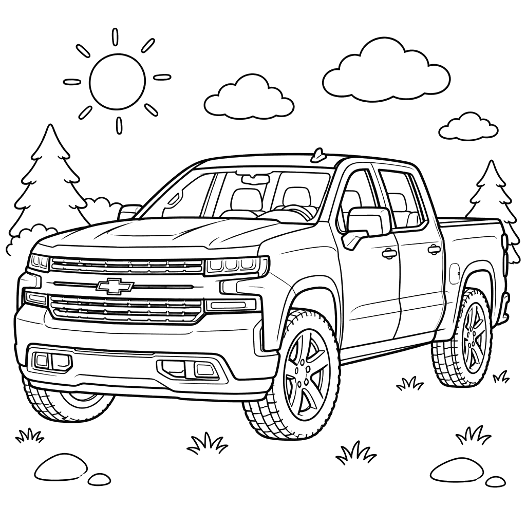Desenho para colorir da picape Chevrolet Silverado IV