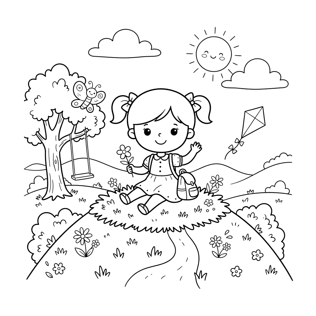 Chibi Sommer Hügel Ausmalbild