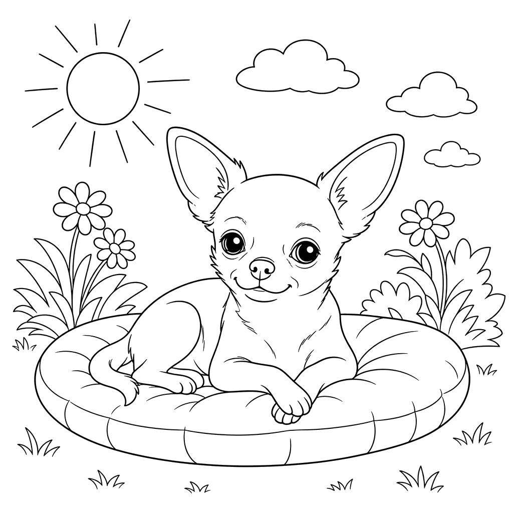 Chihuahua tomando banho de sol: desenho para colorir