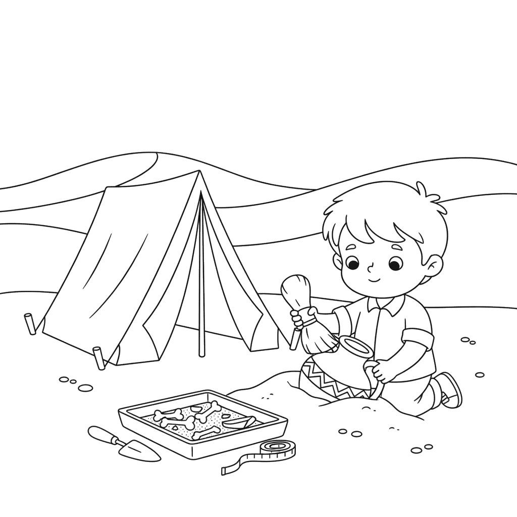 Dibujo para Colorear Niño Arqueólogo