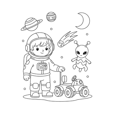 Weltraum-Expedition Ausmalbild für Kinder