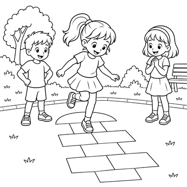 Kinder spielen Himmel und Hölle