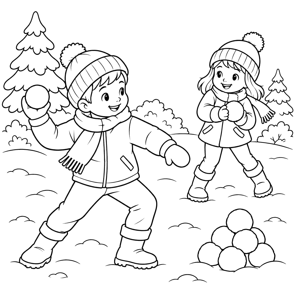 Crianças brincando com bolas de neve no inverno