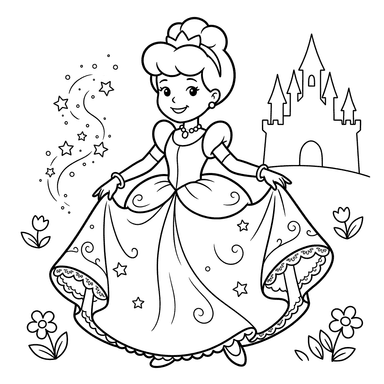 Coloriage Cendrillon dans sa nouvelle robe de bal