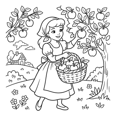 Coloriage Cendrillon ramassant des pommes